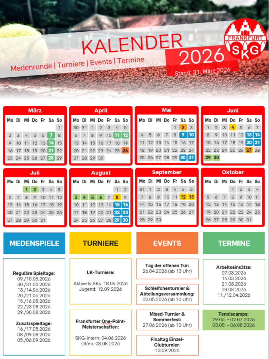 +++ SKG Tennis-Jahr 2026: Alle Turniere & Events auf einen Blick +++
