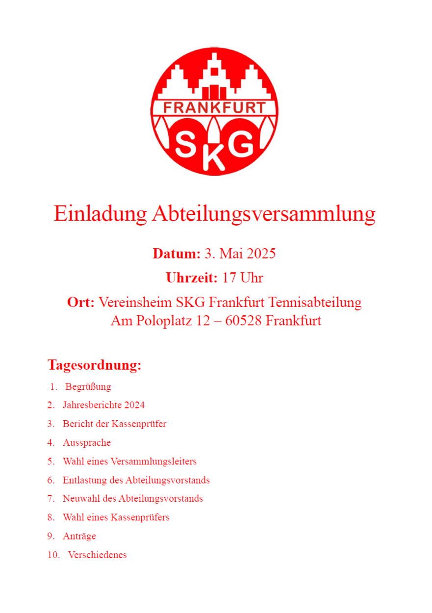 +++ Schleifchenturnier, Abteilungsversammlung (inkl. Vorstandswahl) am 3. Mai 2025 +++